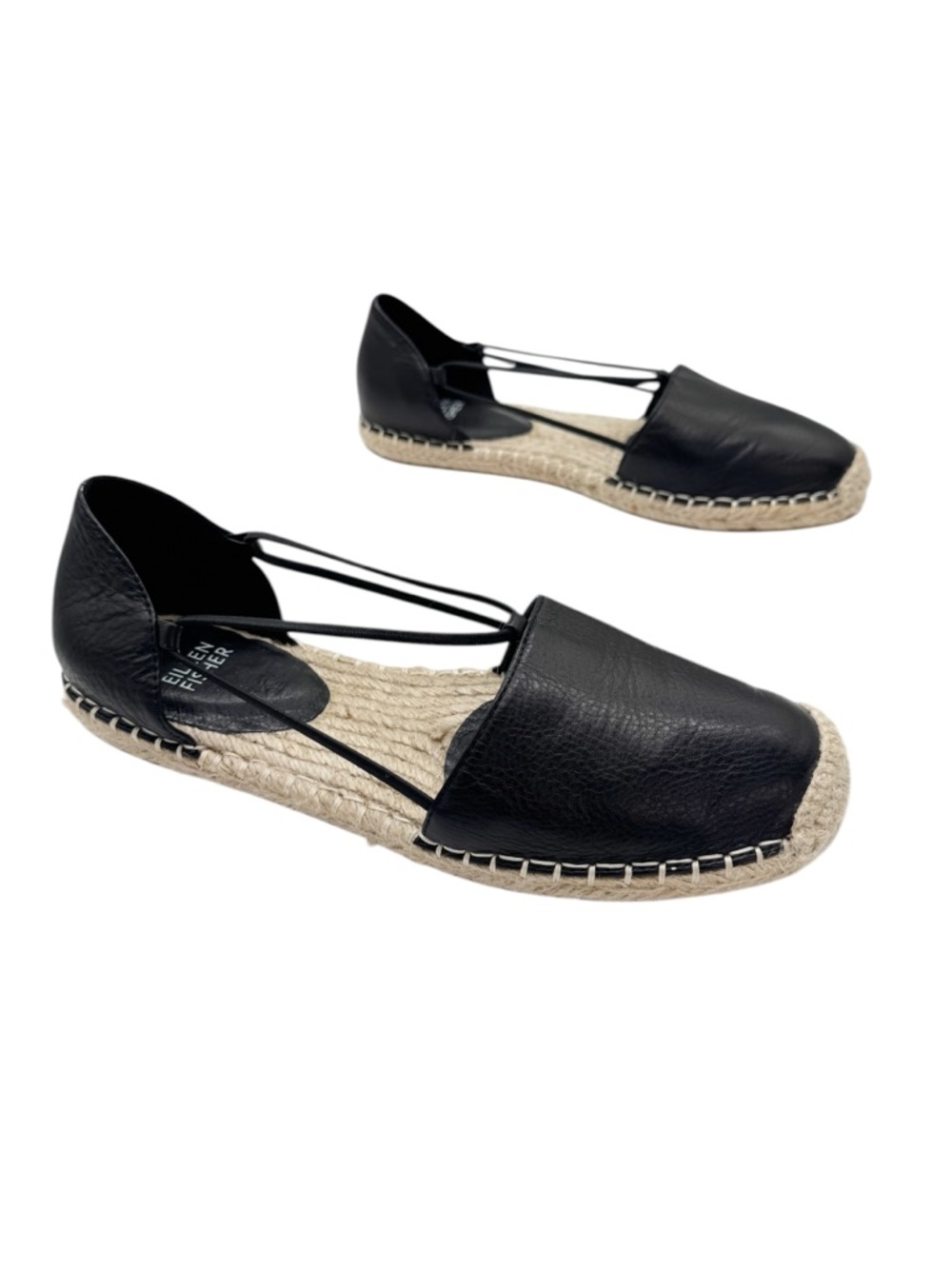 Eileen Fisher Lee Espadrille Flats Black Leather Slip-On Mimimalist Shoes Sz 7 - Picture 3 of 16